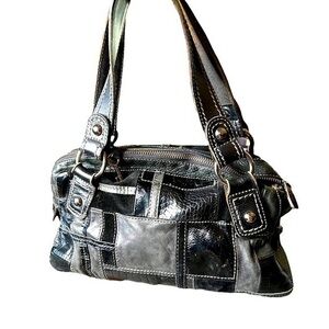 Vintage ▶️ Fossil ◀️ Leather Patchwork Shoulder Bag Embossed / suede